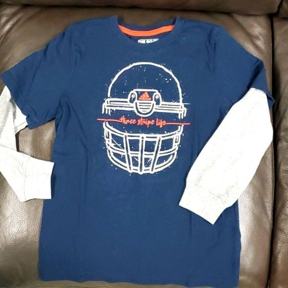 Adidas t shirt long sleeve navy grey 7x - Picture 1 of 3